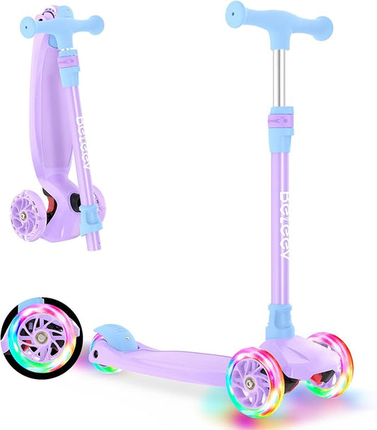 BELEEV Scooters for Kids 3 Wheel Kick Scooter for Toddlers Girls Boys, 4 Adjustable Height, Lean to Steer, Light up Wheels, Extra-Wide Deck, Easy to Assemble for Children Ages 3-12 (Rose Pink)