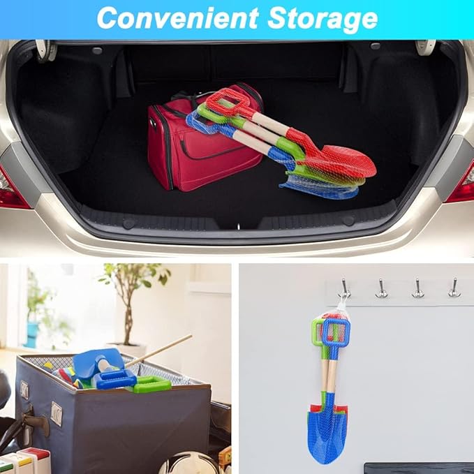 16" Beach Sand Shovels Toys for Kids, Gardening Tool Kits, Sturdy Long Wooden Spade for Sand Snow Digging, ABS Plastic Scoops Equipment Gift for Summer Winter Camping Backyard Planting (3PCS)