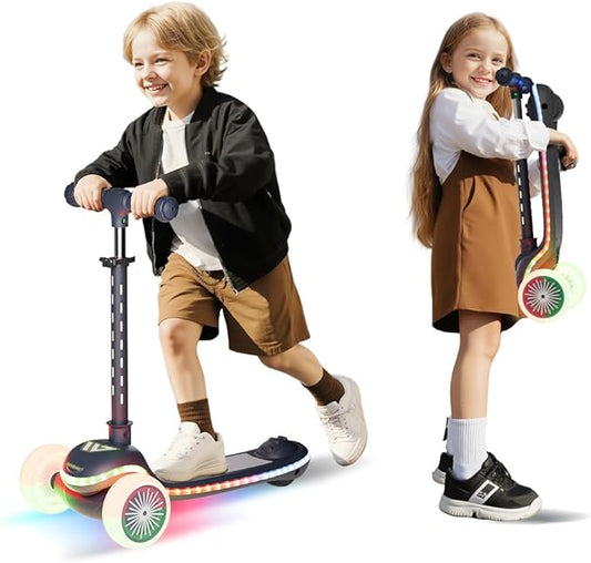 Winhope Kids Scooter, 3 Wheel Scooter for Kids Ages 2-8 with LED Light-Up Wheels, Adjustable Handlebar & Wide Anti-Slip Deck, Toddler Scooters with Rear Brake for Boys Girls up to 100 Lbs