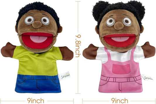Family Hand Puppet Stuffed Toys,2pack Hand Puppet Boy and Girl Family Members Role Playing,Stuffed Puppet for Kids Gift Birthday Party(2pcs-Black)