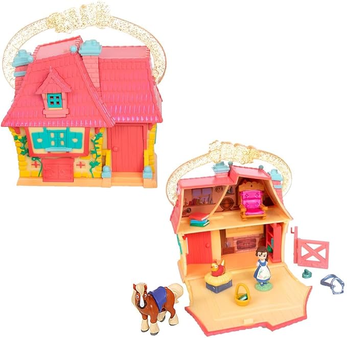 Disney Store Official Princess Micro Toy Set – Beauty & The Beast – Set Includes Micro Figures of Belle, Philippe, & her Cottage – Portable Playset with Handle – Perfect for Fans of Disney Princesses