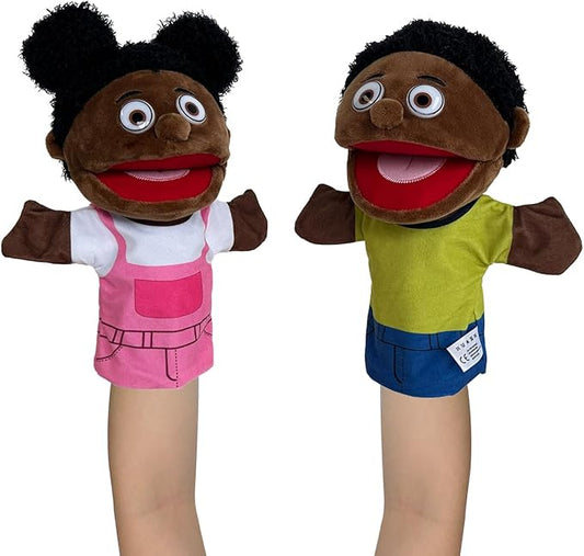 Family Hand Puppet Stuffed Toys,2pack Hand Puppet Boy and Girl Family Members Role Playing,Stuffed Puppet for Kids Gift Birthday Party(2pcs-Black)