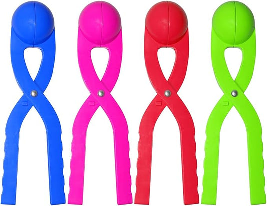 Snowball Maker Snow Ball Toys Games with Handle for Kids Outdoor Indoor Winter Snowball Fight Maker Tool Clip- Winter Snow Toys for Kids Ages 4-7,4 Pack(Blue,Magenta, Red, Green)