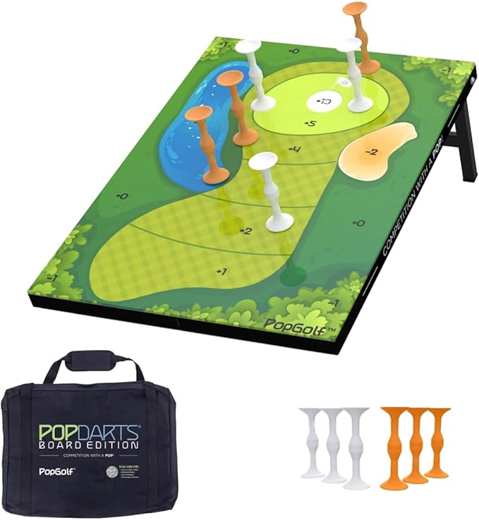 PopGolf Board Edition Set - Popdarts Backyard, Indoor and Outdoor Game - Great Cornhole Alternative - Includes 1 All-Weather Board, Exclusive PopGolf Darts, Travel Case, and Score Keeper