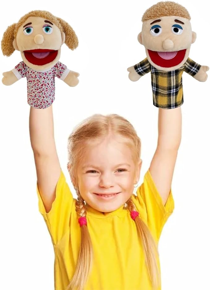 Family Hand Puppet Stuffed Toys,2pack Hand Puppet Boy and Girl Family Members Role Playing,Stuffed Puppet for Kids Gift Birthday Party(2pcs-White)