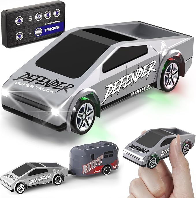 1:64 Mini RC Car Toys - Christmas Small RC Truck 2.4 GHZ Remote Control Cars with Trailer Kit, 3 Speed Adjustable Electric Vehicles Car Toy,Birthday Gift for Boys Age 5+ Years Old