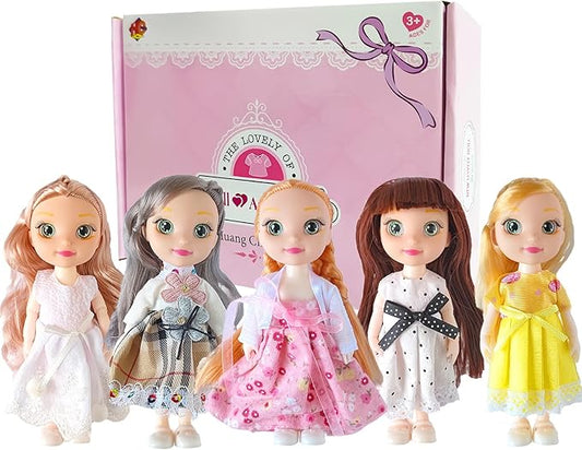 6.3" Mini Girl Dolls, Include 10 Sets Handmade Doll Clothes, 5 Sets 6.3" Small Girl Dolls, 5 Pairs of Shoes