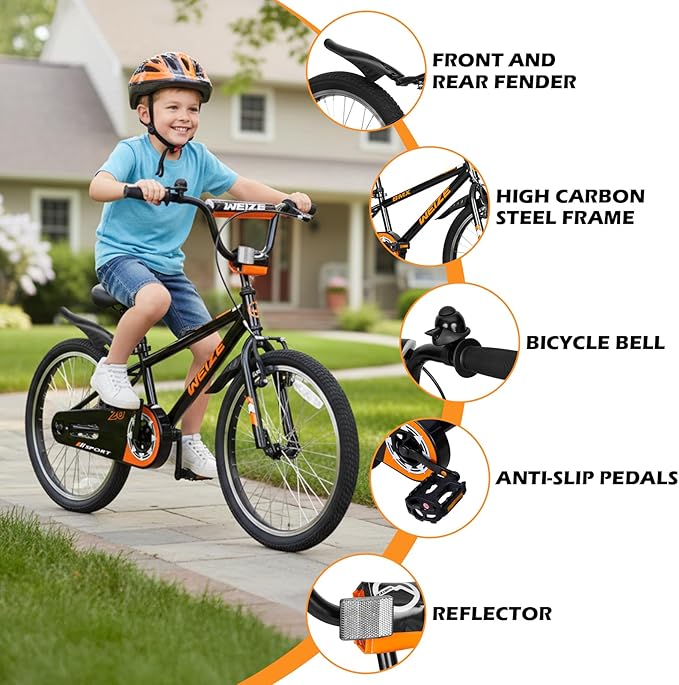 WEIZE Kids Bikes,16 20 Inch Boy's Bike for Kids,BMX Style Bicycle for Boys Girls Ages 4-12 Years Old,Kids Bicycle with Adjustable Seat,Training Wheels,Front and Rear Fender,Multiple Color Options
