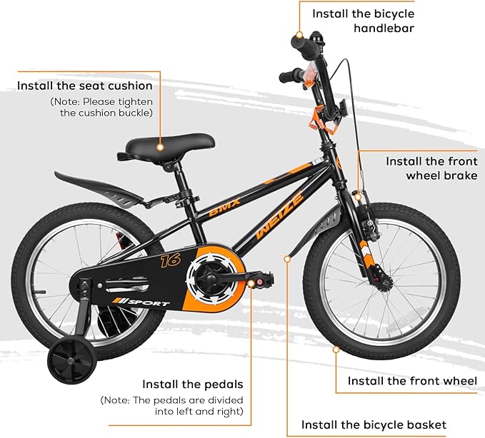 WEIZE Kids Bikes,16 20 Inch Boy's Bike for Kids,BMX Style Bicycle for Boys Girls Ages 4-12 Years Old,Kids Bicycle with Adjustable Seat,Training Wheels,Front and Rear Fender,Multiple Color Options