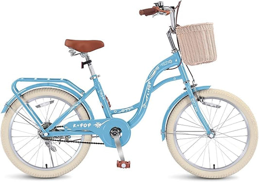 Girls Bikes Ages 8-12, 20 Inch Girls Bike Kids Bicycle with Basket, Lightweight Kids' Bicycles with Front and Rear Brakes, Cruiser Bike for Children, Multiple Colors