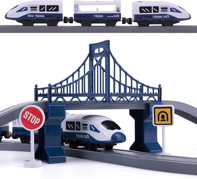 Train Sets for Boys 4-7, Battery Operated Train Set with Tracks(Magnetic Connection), Compatible with Thomas, Brio, Chuggington, Gifts for 3 4 5 6 Years Old (City)