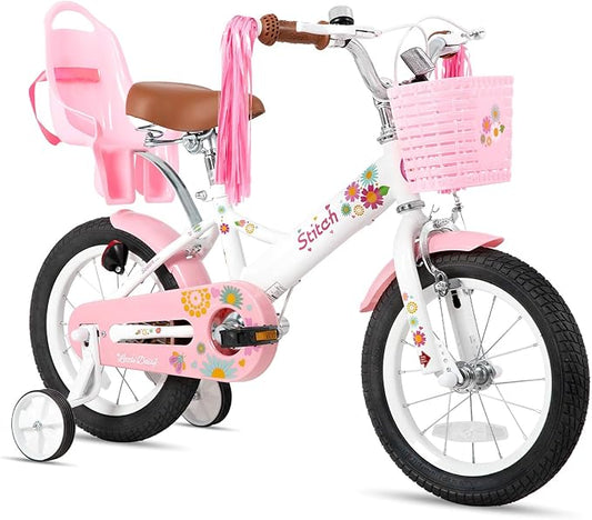 JOYSTAR Kids Bike for 2-7 Years Girls Boys w/o Dual Handbrake 12 14 16 Inch Princess Girls Bike with Training Wheels Doll Seat Streamers Boys Bikes with Flag & Water Bottle, Kids' Bicycle