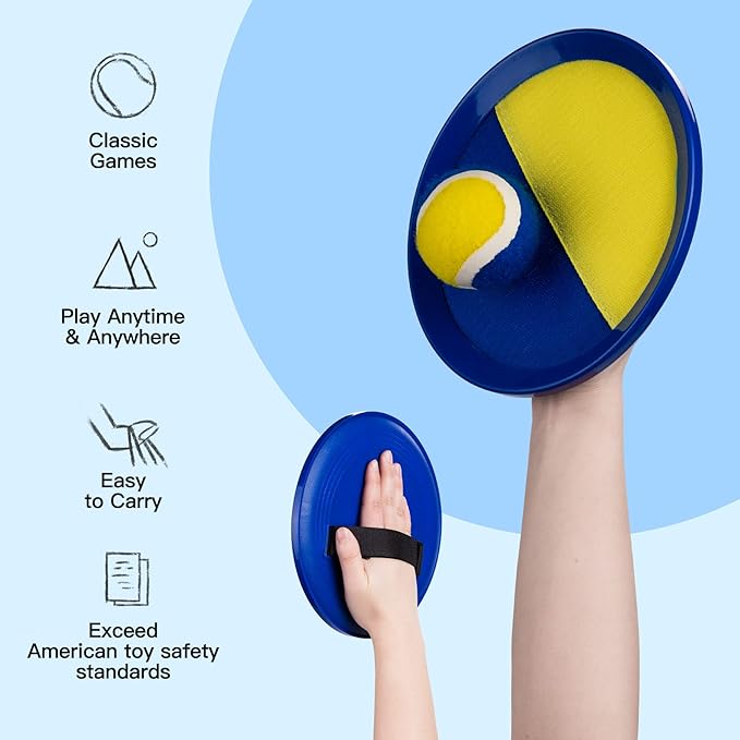 EVERICH Upgraded Toss and Catch Ball Game Set, Outdoor Games for Family Outdoor Toys Yard Games, Beach Pool Toys Camping Game for Adults Family with 4 Paddles 4 Balls, Great Gifts Idea