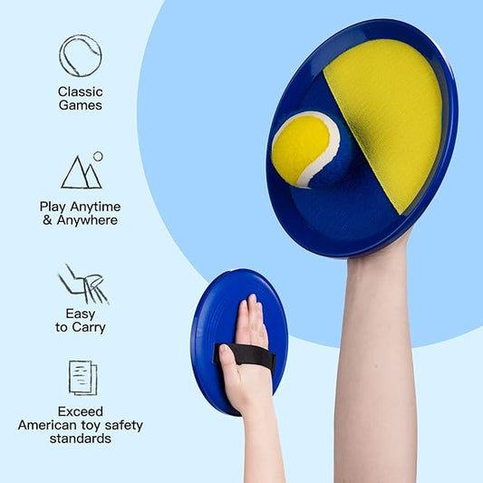 EVERICH Upgraded Toss and Catch Ball Game Set - Indoor and Outdoor Games for Kids 3-12, Beach Sand Pool Water Toy Includes 2 Paddles 2 Sticky Balls, Great Birthday Easter Gifts for Boys Girls