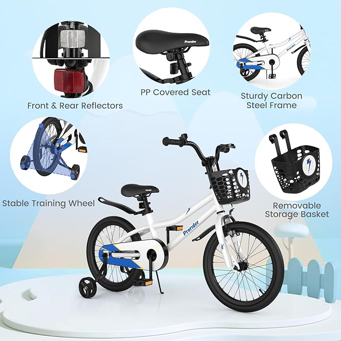 BABY JOY Kids Bike, 12 14 16 18 Inch Children Bikes for Boys Girls Age 3-8 Years w/Training Wheels, Handbrake, Coaster Brake & Removable Basket, Kids Bicycle of Multiple Colors