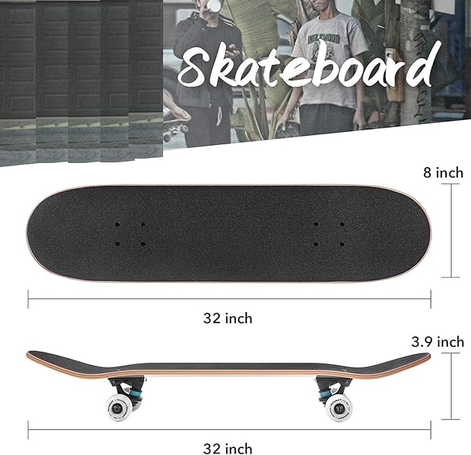 Skateboards for Beginners Kids Boys Girls and Adults 31"x8" Pro Complete Skateboard 8 Layers Maple Wood, Double Kick Concave, Fascinating Cool, Solid&Durable