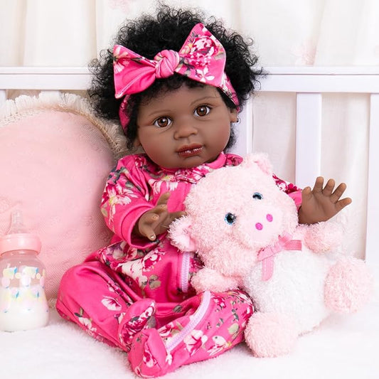 Aori Black Reborn Baby Dolls Girl - 22 inches Lifelike Black American Weighted Doll with Realistic Details, Gift for Kids 3+, Grandparents