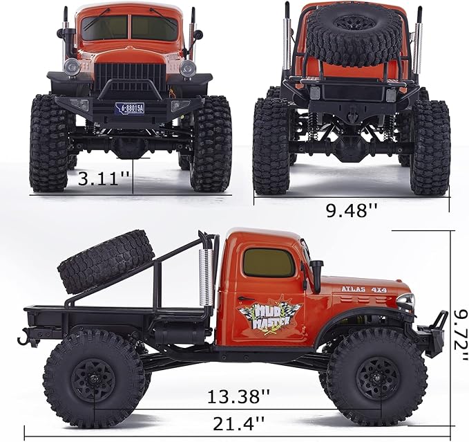 BEEZRC RocHobby 1/10 Scale Atlas 4WD 2.4GHz RC Crawler Offroad Truck Hobby Grade Remote Control Car with Vehicle Transmitter for Adults (Orange)