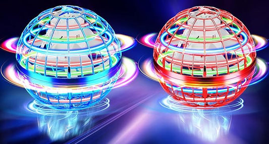 Flying Orb Ball Toy, 2025 Upgrade Parachute Hand Controlled Hover Ball with LED Lights, 360° Rotating Boomerang Globe, Cool Mini Drone, Ideal Birthday&Christmas Gift for Boys Girls-Blue & Red