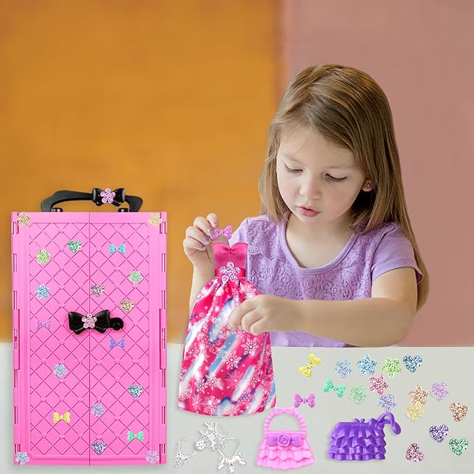 82PCS Doll Clothes and Accessories with Closet for 11.5 Inch Doll - Fashion Design Set Including Wedding Dress Fashion Dresses Outfits Tops and Pants Hangers Bags for Girls