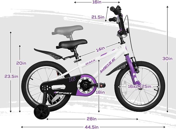 WEIZE Kids Bikes,16 20 Inch Boy's Bike for Kids,BMX Style Bicycle for Boys Girls Ages 4-12 Years Old,Kids Bicycle with Adjustable Seat,Training Wheels,Front and Rear Fender,Multiple Color Options