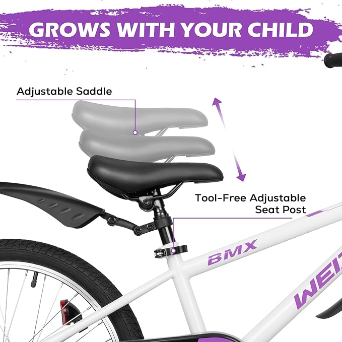 WEIZE Kids Bikes,16 20 Inch Boy's Bike for Kids,BMX Style Bicycle for Boys Girls Ages 4-12 Years Old,Kids Bicycle with Adjustable Seat,Training Wheels,Front and Rear Fender,Multiple Color Options