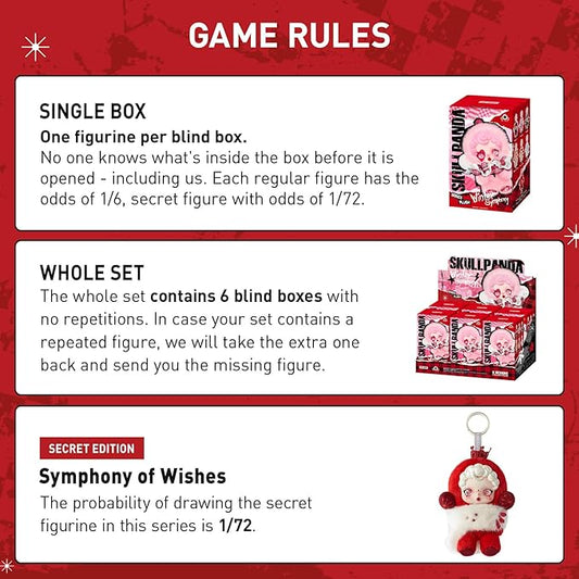POP MART SKULLPANDA Winter Symphony Series Plush, 6PCs Blind Box Figures, Random Design Action Figures Collectible Toys Home Decorations, Holiday Birthday Gifts, Whole Set