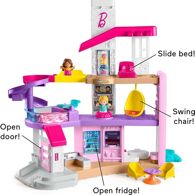Fisher-Price Little People Toddler Toy Barbie DreamHouse Playset with Music Lights & Figures for Pretend Play Kids Ages 18+ Months