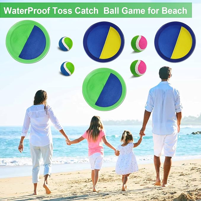 Jalunth Ball Catch Set Game Toss Paddle - Beach Toys Back Yard Pool Outdoor Lawn Games Backyard Camping Sticky Mitts Age 3 4 5 6 7 8 9 10 11 12 Years Old Boys Girls Kids Adults Family Easter Gifts