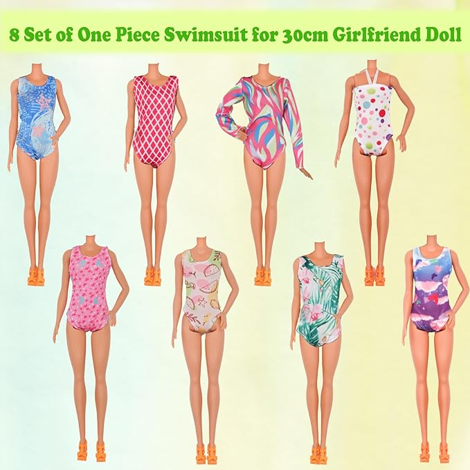 EuTengHao 36Pcs Girl Dolls Clothes Swimsuit Bikini for 11.5 inch Girl Dolls, Doll Bikini and Accessories with Diving Swimming Set Lifebuoys Beach Chair Skateboard Dolphins