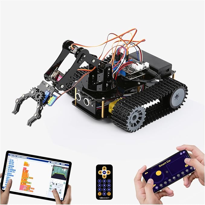 Robotics for Kids Ages 12-16, ACEBOTT Smart Robot Arm with 5DOF + Tank Car, STEM Toys Coding Kit Compatible with Arduino & Scratch, App & Remote Control, Gift for Kids & Teens