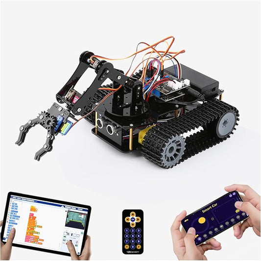 Robotics for Kids Ages 12-16, ACEBOTT Smart Robot Arm with 5DOF + Tank Car, STEM Toys Coding Kit Compatible with Arduino & Scratch, App & Remote Control, Gift for Kids & Teens