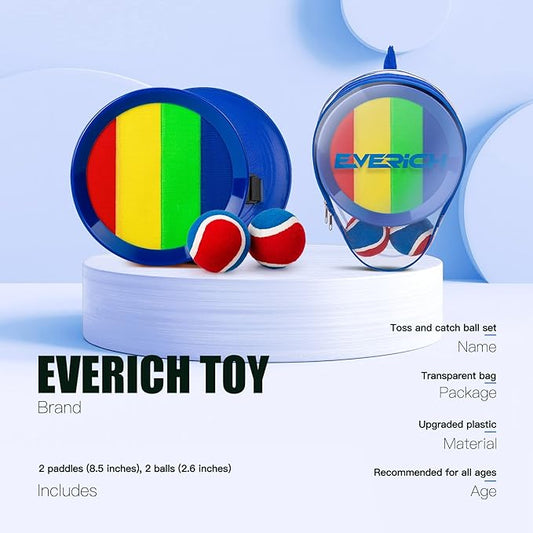 EVERICH Upgraded Toss and Catch Ball Game Set - Indoor and Outdoor Games for Kids 3-12, Beach Sand Pool Water Toy Includes 2 Paddles 2 Sticky Balls, Great Birthday Easter Gifts for Boys Girls