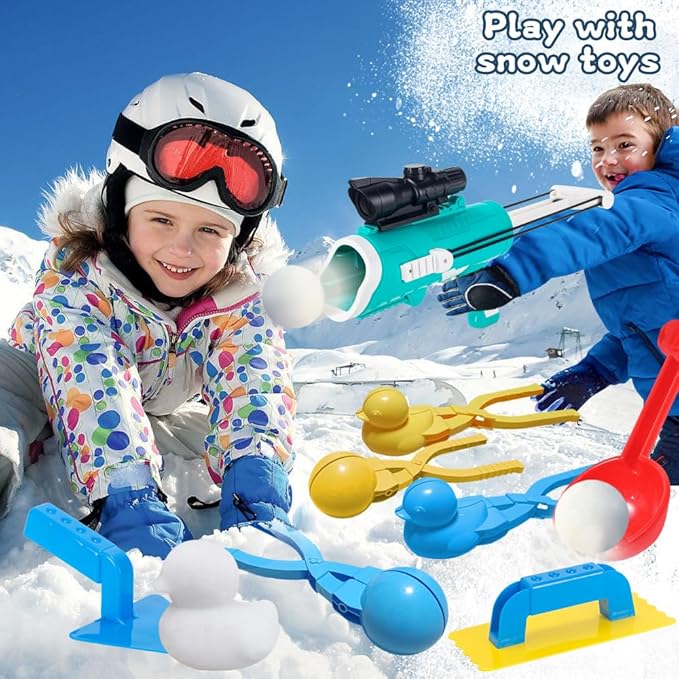 Snowball Maker Kit - 9 Pcs Winter Toys with Snowball Blaster Gun, 2 Duck Shaped Clips, Launcher and Carry Bag - Outdoor Snow Fight Toys for Kids and Adults
