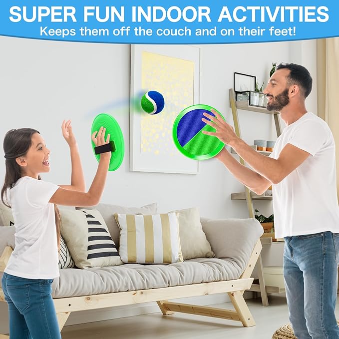 Outdoor Toys for Kids Ages 4-8, Outside Game for 3 4 5 6 7 8-12 Year Old Boys Girls, Catch Ball Toss Game for Pool, Beach, Yard- Toddlers Birthday Gifts Easter Basket Stuffers(4Pcs Green Paddles)