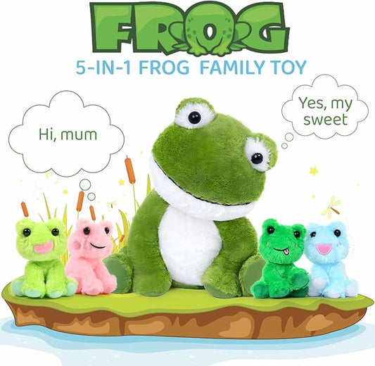 MorisMos Big Frog Stuffed Animal Plush Toys,Large Green Mommy Frog Toy and 4 Baby Toads for Kids,Cute Plush Toad Toys,Soft Green Stuffed Animals Gift for Girls Boys Christmas Baby Shower Birthday
