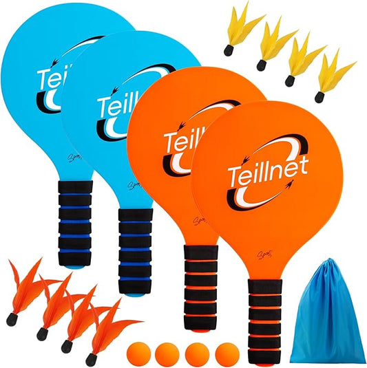 Paddle Ball Set, Outdoor Games for Adults and Family, Badminton Sets for Backyards Yard Game with 4 Rackets 4 Balls 8 Birdies, Beach Toys Pool Lawn Outside Park Camping Family Games Gifts