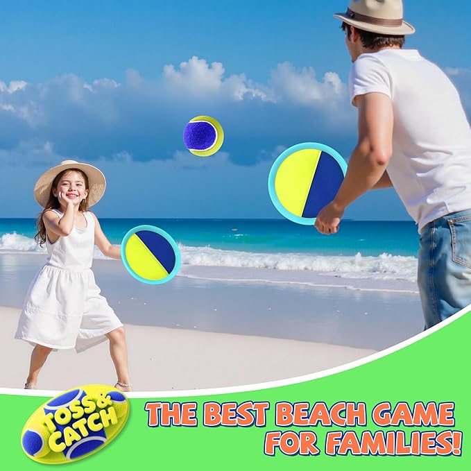 Toss and Catch Ball Set Beach Toys for Kids Outdoor Toys and Yard Games for Boys and Girls Improves Focus Great for Exercise Fun Easter Christmas Birthday Gift Idea - 8 inch