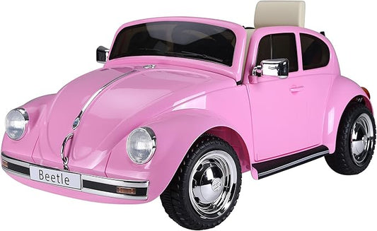 Aosom Licensed Volkswagen Beetle Electric Kids Ride-On Car 6V Battery Powered Toy with Remote Control Music Horn Lights MP3 for 3-6 Years Old Pink