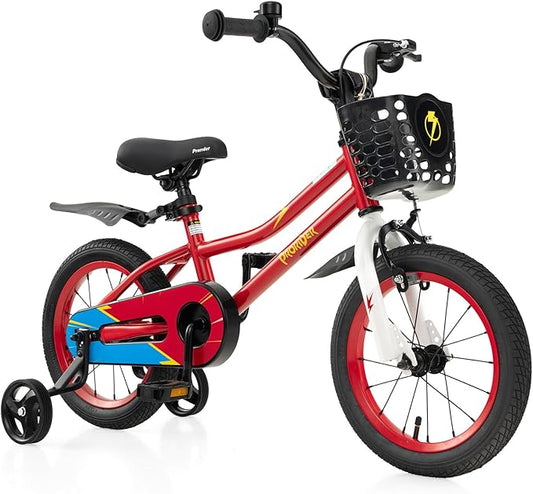 BABY JOY Kids Bike, 12 14 16 18 Inch Children Bikes for Boys Girls Age 3-8 Years w/Training Wheels, Handbrake, Coaster Brake & Removable Basket, Kids Bicycle of Multiple Colors
