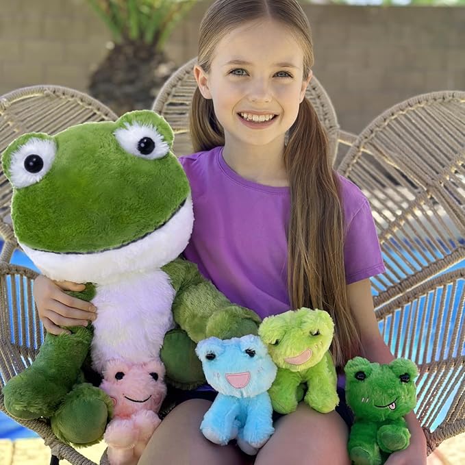 MorisMos Big Frog Stuffed Animal Plush Toys,Large Green Mommy Frog Toy and 4 Baby Toads for Kids,Cute Plush Toad Toys,Soft Green Stuffed Animals Gift for Girls Boys Christmas Baby Shower Birthday
