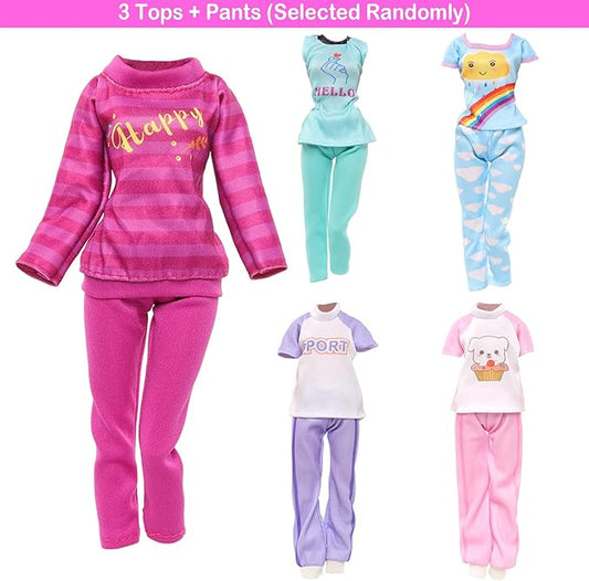 40 PCS Doll Clothes and Outfits - 6 Pants Outfits, 10 Shoes, 15 Makeup Accessories and 9 Tableware Accessories for 11.5 inch Doll Girl Dolls