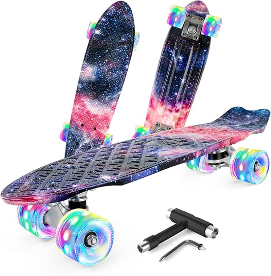 BELEEV 22 inch Skateboards for Kids, Cruiser Skateboard for Beginners Girls Boys Teens Adults, Mini Skateboards Classic Complete Skate Board with Skate T-Tool, Max Load 220 LBS