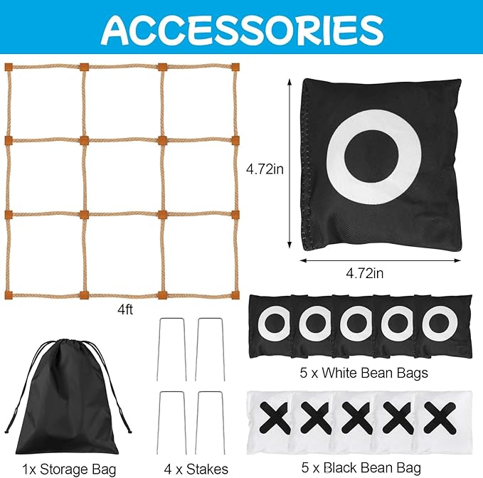 Giant Tic Tac Toe Outdoor Games, 4ft x 4ft Bean Bag Toss Outdoor for Kids, Giant Yard for Adults, Jumbo Large Wooden Tic Tac Toss, Backyard Lawn Camping Game