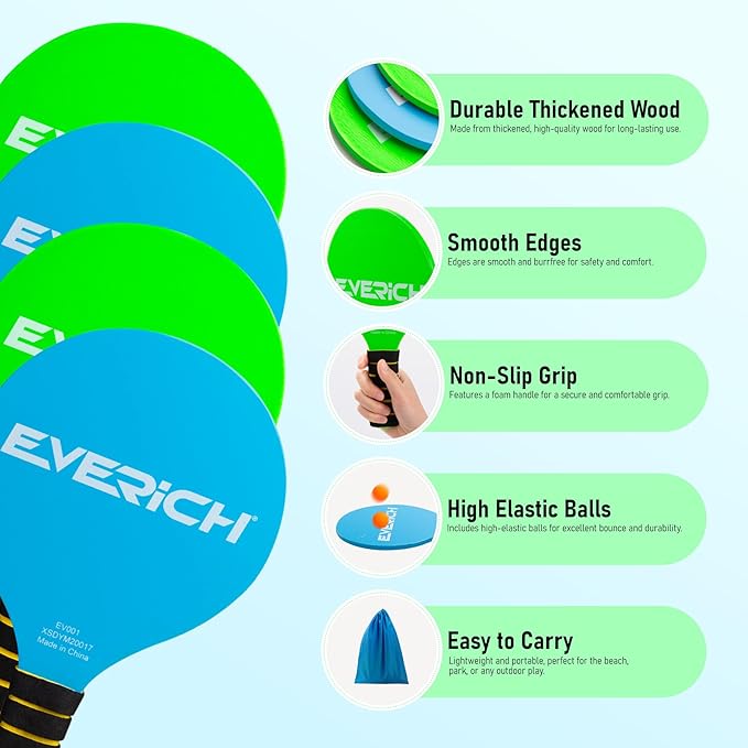 EVERICH Toss and Catch Ball Set & Paddle Ball, Outdoor Games for Kids Toys, Christmas Family Games, Beach Pool Camping Yard Game Outside Toys, Gifts for Boys Girls 3 4 5 6 7 8 9 10 11 12+ Years Old