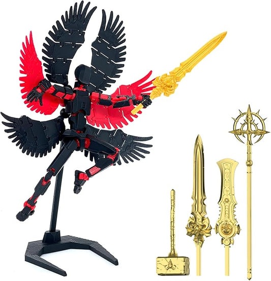 (Assembly Completed) 3D Printed T13 Titan 13 Action Figure 5.54-inch Dummy Lucky 13 Action Figure with 9 Types of Weapons and 5 Types of Hands, (Black Red)