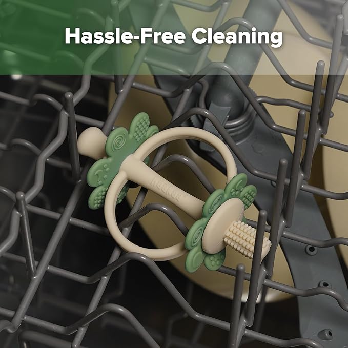 haakaa Silicone Baby Teething Toys,Nipple-Shaped End for Gum Massage,360° Baby Toothbrush Head for Self-Brushing Training,Easy to Grip-Pea Green