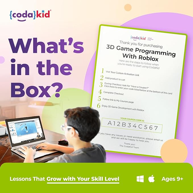CodaKid Roblox Coding, Award-Winning, Coding for Kids, Ages 9+ with Online Mentoring Assistance, Learn Computer Programming and Code Fun Games with Lua and Video Game Programming Software (PC & Mac)