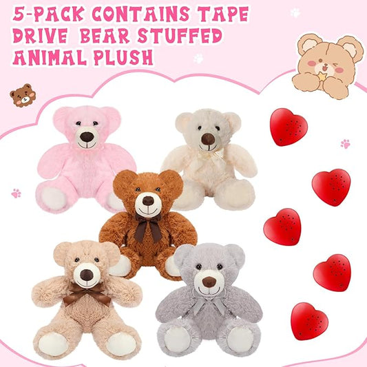 Libima 5 Pack 14" Bears Stuffed Animals with Voice Recorder Set 30 Seconds Voice Sound Recorder Module Plush Bear Cute Stuffed Animal Plush Toys with Zipper Sound Box Recordable Heart (Colorful)