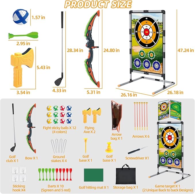 Golf Game Play Set for Kids - Bow and Arrow Set - 2-Pack Up Archery Set with 20 Suction Cup Arrows - Indoor and Outdoor Toy for Boys Girls 4 5 6 7 8 9 10 11 12 Year Old